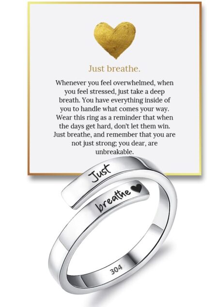 Hope Rings – Just Breathe Ring (1 Pcs) – Adjustable Tarnish-Free 304 Stainless Steel Ring – Heartfelt Gifts for Women