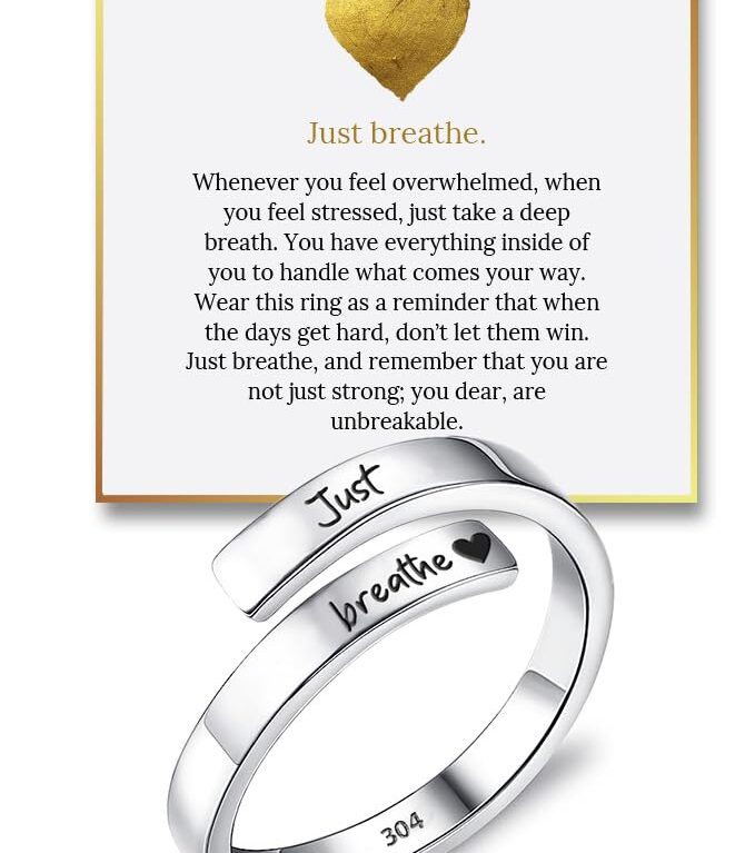 Hope Rings – Just Breathe Ring (1 Pcs) – Adjustable Tarnish-Free 304 Stainless Steel Ring – Heartfelt Gifts for Women